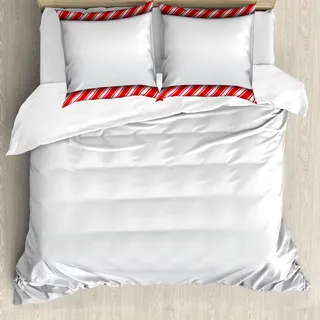 ABAKUHAUS Zuckerstange Bettbezug, Abstrakt Borders, Milbensicher Allergiker geeignet mit Kissenbezügen, 200 cm x 200 cm - 80 x 80 cm, rot-Weiss - Rot