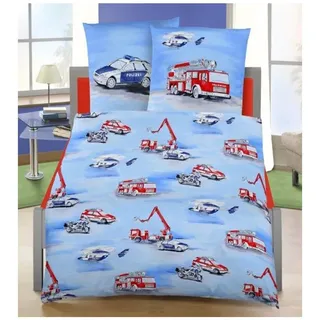 Biber Kinder Jungen Bettwäsche · Kinderbettwäsche · Polizei & Feuerwehr Fahrzeuge Autos - Kissenbezug 80x80 + Bettbezug 135x200 cm - 100% Baumwolle