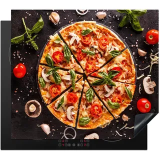 KitchenYeah© Herdabdeckplatte Einteilig Küche Herdabdeckung Induktionsfeld | 60x52 cm - Glaskeramikkochfeld Herdabdeckplatten Vinyl Matte Aufrollbar Pizza - Gemüse - Kräuter - Lebensmittel - Industrial