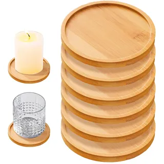6 Stück Kerzenteller Holz 10cm, Kerzenuntersetzer Holz, Holzuntersetzer Rund Untersetzer für Kerzen, Kerzenständer Holz