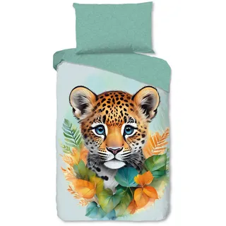 Kinderbettwäsche , Grün, Mintgrün , Textil , Tiger , 140x200 cm , Oeko-Tex® Standard 100, BCI (Better Cotton Initiative) , atmungsaktiv , Heimtextilien, Bettwäsche & Leintücher, Kinderbettwäsche