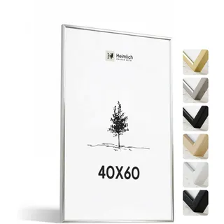Heimlich® - Bilderrahmen - 40x60 cm, Aluminium Metall, Silber - Mittlerer DIY-Collage-Rahmen mit Kunststofffolienabdeckung - Nur zur Wandmontage