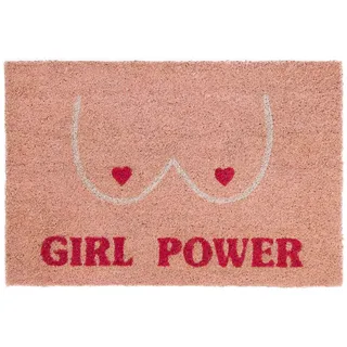 Fisura - Fußmatte außen Girl Power. Fußmatte aus Kokosnuss mit Rutschfester PVC-Rückseite. Lustige Welcome Fußmatte. Handbemalt. Größe: 60 cm x 40 cm, Potere Alle Ragazze, Rosa