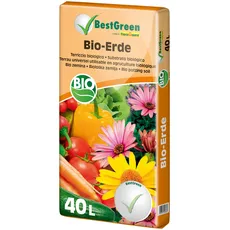 BestGreen Bio-Erde 40 L - torfreduzierte Universalerde - für Zierpflanzen, Gartenpflanzen und Gemüse - mit Bio-Dünger - mit Kompost und Bio-Holzfaser