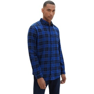 TOM TAILOR Herren Regular Fit Flanell-Hemd mit Karo-Muster, navy hockey blue check, XL