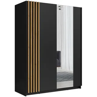 Feldmann-Wohnen Schwebetürenschrank schwarz Braun, Holz, 4 Fächer, Rechteckig, 150x198x63 cm Schlafzimmer, Kleiderschränke, Schwebetürenschränke