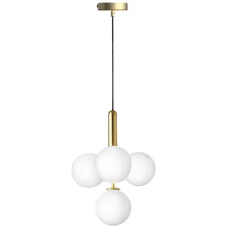 ZTTECH 4-flammige Pendelleuchte mit weißen Glas-Kugeln, Hängelampe mit goldener Metallbasis, Deckenleuchte für Kücheninsel Esszimmer Wohnzimmer (Weißes Glas & Gold)