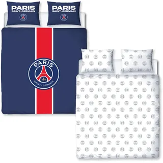 Paris Saint-Germain FC Offiziell Lizenziertes Doppelbett-Bettwäscheset | Tackle-Design | Blaue, beidseitig verwendbare Fußball-Bettwäsche, offizielles Merchandise, inklusive passender Kissenbezüge