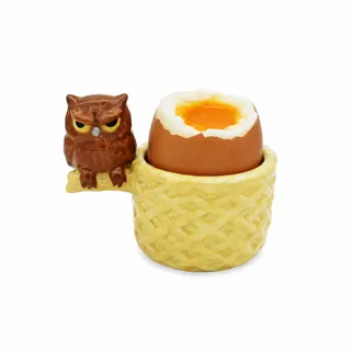 Winkee Eierbecher Grumpy Eule Moody aus Keramik, Lustiges Tierdesign für Frühstück & Brunch, Geschenk für Freunde & Kinder, handgemalt
