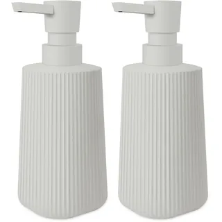 HMJIA Seifenspender Glas Spülmittelspender mit Geriffelt-Design 250ml Seifenspender Küche mit Pumpspender für Arbeitsplatten für Badezimmer und Küchenspülen (2, Beige)