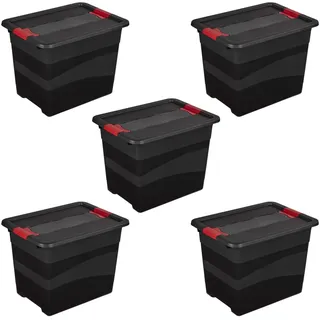 keeeper eckhart 5x Transportbehälter mit Deckel und Schiebeverschluss, Extra Stabil, 39,5 x 29,5 x 30 cm, 24 l, Graphit Grau