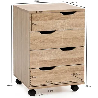 Wohnling Rollcontainer 40,0 x 40,0 x 60,0 cm braun