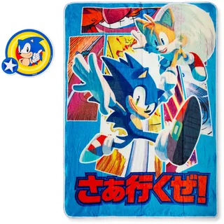 Sonic The Hedgehog weiche Plüsch-Fleece-Überwurfdecke für Bett, Couch und Sofa, mit Sonic und Schwänzen, 114,3 x 152,4 cm, für Kinder und Audits, Haus warm (SH-BL-2)