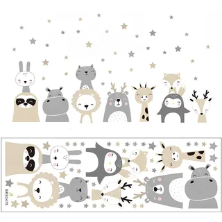 Safari Dschungel Tiere Wandtattoo, Nordisches Tier Wandsticker Boho Kinderzimmer JungeWandtattoo, Wald TierWandsticker Wandaufkleber für Kinder Babyzimmer Wohnzimmer Schlafzimmer Wanddekoration
