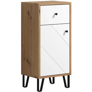 trendteam smart living - Touch - Kommode - Weiß/Eiche - Badschrank mit extravaganten Metallfüßen - (BxHxT) 36 x 79 x 29 cm - moderne eingefräste Tür - Tür links oder rechts montierbar