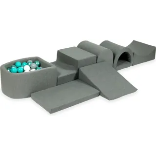Der größte Schaumstoffspielplatz mit Pool Micro Grau + 100 Bälle: Metallic Türkis, Türkis, Grau, Weiß