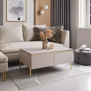 Couchtisch AURORA KASZMIR mit Stauraum auf verchromten geraden Beinen - Gold