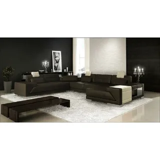 Wohnlandschaft Ecksofa U Form XXL BIG Polster Leder - Schwarz