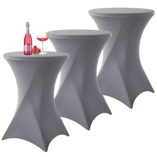 3er-Set Grau Stretch Stehtisch Husse für Bistrotisch Ø80-85 cm Spandex Stretch Tischdecke, Verstärkung im Fußbereich, Für Hochzeit Geburtstagsfeier Bankett Stehtische Bistrotische(80×110cm,Hellgrau)