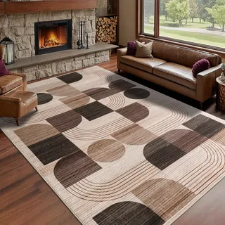 Calinline Teppich Wohnzimmer, Moderne Abstraktem Muster Wohnzimmerteppich, Schokolade 140x200 cm Kurzflor Wohnzimmer Waschbare Teppiche, Groß Carpet Wollteppich für Schlafzimmer Büro Esszimmer