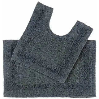 Homescapes Badgarnitur 2-teilig, Badematte & WC-Vorleger, wendbar , Grau , Textil , Uni , Rechteckig , 50x80 cm , Oeko-Tex® Standard 100 , Heimtextilien, Badtextilien, Badematten