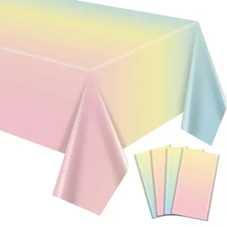 4 Stück Regenbogen Geburtstag Tischdecken, Rechteck Bunte Pastell Regenbogen Tabelle deckt für Prinzessin Geburtstag Party Dekorationen Baby Dusche Hochzeit Party Supplies, 130 x 220 cm