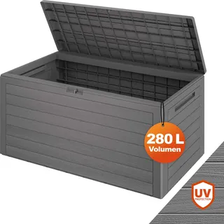 CASARIA® Gartenbox 280L UV-beständig Griffmulden Verschlussvorrichtung Balkon Terrasse Wohnzimmer Wintergarten Box Kissenbox 116x43cm Holz-Optik Grau - Grau