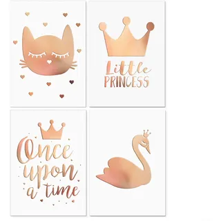 Homelov Premium Poster Set | 4 x DIN A4 – 21x30 cm | 100% Holzfreies Papier & Hochwertiger Kunstdruck | Kostenlose Wallpaper & Aufkleber | » Girls Nursery Real Rose Gold Set «