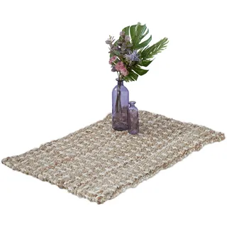 Relaxdays Jute Teppich, 60 x 90 cm, handgewebter Teppichläufer, Läufer Flur, Wohnzimmer, Küche, beige/creme