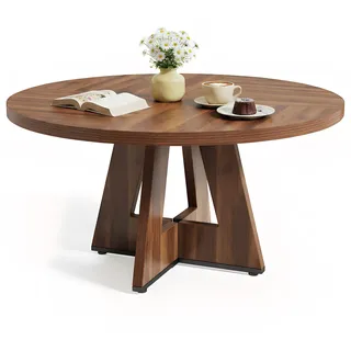 LITTLE TREE Runder Esstisch 120 cm, Esszimmertisch mit Holzsockel für 4–6 Personen, Kleiner Küchentisch im Minimalistischen Design, für Wohnzimmer Balkon Esszimmer, Retro Braun