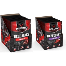 Jack Link's Beef Jerky Original – 12er Pack (12 x 25 g) – Proteinreiches Trockenfleisch vom Rind & Beef Jerky Teriyaki – 12er Pack (12 x 25 g) – Proteinreiches Trockenfleisch vom Rind
