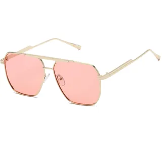 kimorn Polarisierte Sonnenbrille für Damen und Herren, Retro, übergroß, quadratisch, Vintage, modisch, UV400, klassische große Metall-Sonnenbrille K1221, Gold Pink