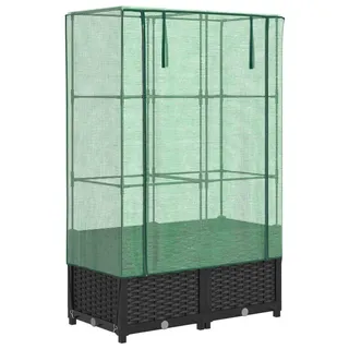 vidaXL Hochbeet mit Gewächshaus-Aufsatz Rattan-Optik 80x40x138 cm - Schwarz