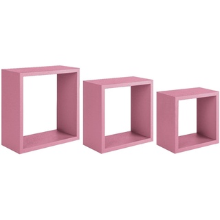 Homemania Incubo Wandregal – Wohnzimmer, Schlafzimmer, Büro – MDF, Rosa, 35 x 35 x 15,5/30 x 30 x 15,5/25 x 25 x 15,5 cm