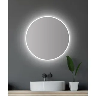 Talos Moderner LED Rundspiegel Moonshine 60 cm mit Aluminiumrahmen Badspiegel mit energiesparender LED-Beleuchtung in neutralweißer Lichtfarbe, 4 mm Spiegelglas, IP24 Spritzwasserschutz