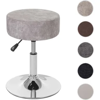 Hocker HWC-C22, Sitzhocker Schminkhocker, höhenverstellbar Ø 35cm ~ Wildlederimitat, vintage grau