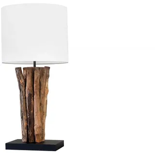 Licht-Erlebnisse Isabelle Nachttischlampe Stoff Holz Weiß E27 58 cm Blendarm