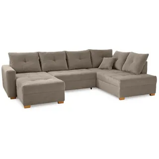 luma-home Wohnlandschaft mit Schlaffunktion und Bettkasten, spiegelverkehrt montierbar U-Form B313/T200/H92 cm, Cord Braun Taupe / 15219 , Textil , Füllung: Polyurethan (Pur) , U-Form,Rechteckig , 313x92x200 cm , Wohnzimmer, Sofas & Couches, Wohnlandschaften, Wohnlandschaften in U-Form