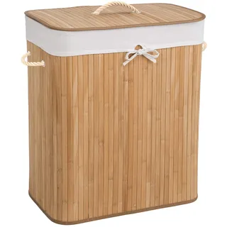 tectake® Bambus Wäschekorb mit Deckel, Wäschesammler mit Deckel und Wäschesack, Wäschekorb schmal, Laundry Basket, Wäschetruhe faltbar, Wäsche Sortiersystem, Wäsche Organizer, 100 L, beige