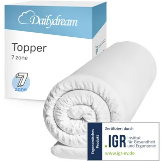 Dailydream Matratzen Topper 100x200cm | Komfortschaum | 6cm hoch | Edition 7-Zonen, Model L/XL | hart | Zertifiziert & anatomisch geformt für unbequeme Matratze & Gästebett | Mattress Topper 100x200