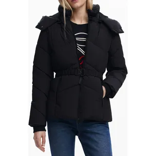 Damenjacke Schwarz mit Kapuze & Taillengürtel | Stylisch & Praktisch - Schwarz