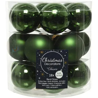 Decoris Weihnachtskugeln Glas 4cm x 18 Stück kleine Christbaumkugeln piniengrün