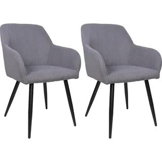 Albatros Esszimmerstuhl SILA – 2er Set Polsterstühle mit Armlehnen, Cord-Bezug | Küchen- & Esszimmerstühle für Küche, Wohnzimmer & Esszimmer | Esstisch Stühle | Grau - Grau