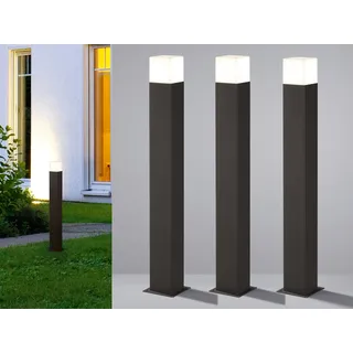 LED Pollerleuchte in Anthrazit 80cm - 3er Set Wegeleuchten Terrassenbeleuchtung