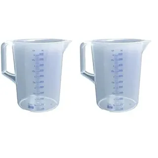hünersdorff Messbecher 5l | Polypropylen (PP) | bruchsicher und spülmaschinengeeignet | geschlossener Griff | blaue Skala (Packung mit 2)