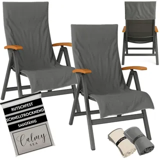 CalmySEA 2X Schonbezug Gartenstuhl Hochlehner - 130x65cm mit Kapuze Microfaser Light Weight Schonbezüge für Gartenstühle Handtuch mit Umschlag Bezug Campingstuhl (Anthrazit, 2 Stück)