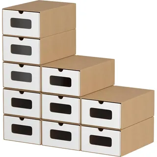 Aopunly 10x Schuhboxen mit Sichtfenster Schuhaufbewahrung Aufbewahrungsbox Stapelbar Storage Box Schuhbox Schuhkarton Schuhschachtel Allzweckbox Braun/Weiß - Braun, Weiß