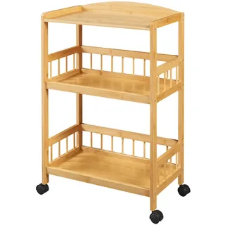 [en.casa] Servierwagen ‘Huddinge’ mit 3 Ebenen 80 x 53 x 30 cm Bambus - Naturbelassen