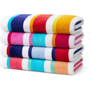 Kaufman Joey Ultrasoft, Plüsch, 100% gekämmt, ringgesponnene Garnfarbe, Baumwolle, Velours, Übergröße, 81.3 x 157.5 cm, sehr saugfähig, schnell trocknend, bunt gestreift, Pool- und Badetuch, 4 Stück