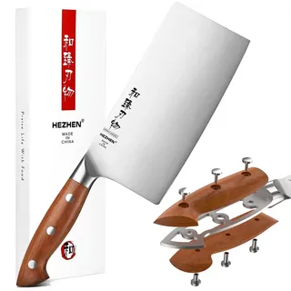 HEZHEN 18 cm Hackmesser German Stahl Chinesisches Küchenmesser | Fleischermesser Asiatischer Art, Scharfes Metzgermesser Hackbeil für Küche oder das Restaurant,Full Tang Griff aus Redwood